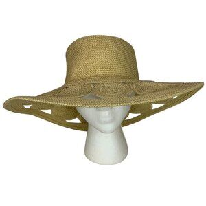 Daniele Meucci Womens Sun Hat One Size Woven Paper Straw Wide Brim Cutouts